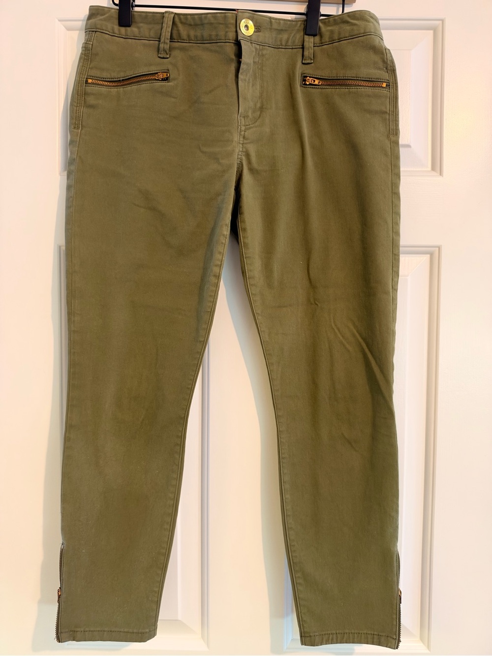 Banana Republic Olive Green Cropped Slim Women's Pants with Zip Accents